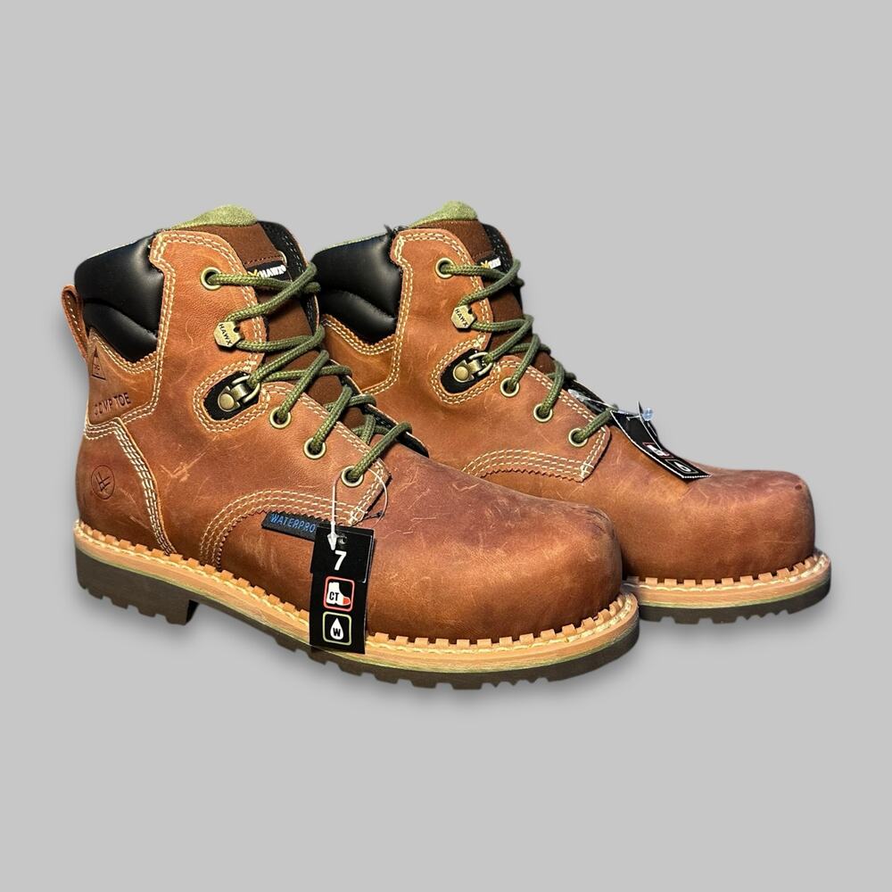 Hawx Waterproof Composite Toe Work Boots Brown Men’s Size 7B